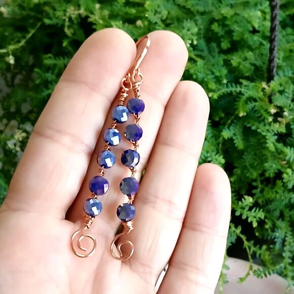 Boho Chic Cobalt Faceted Glass Beaded Dangle Earrings, Statement Earrings, 3" - Picture 6 of 6